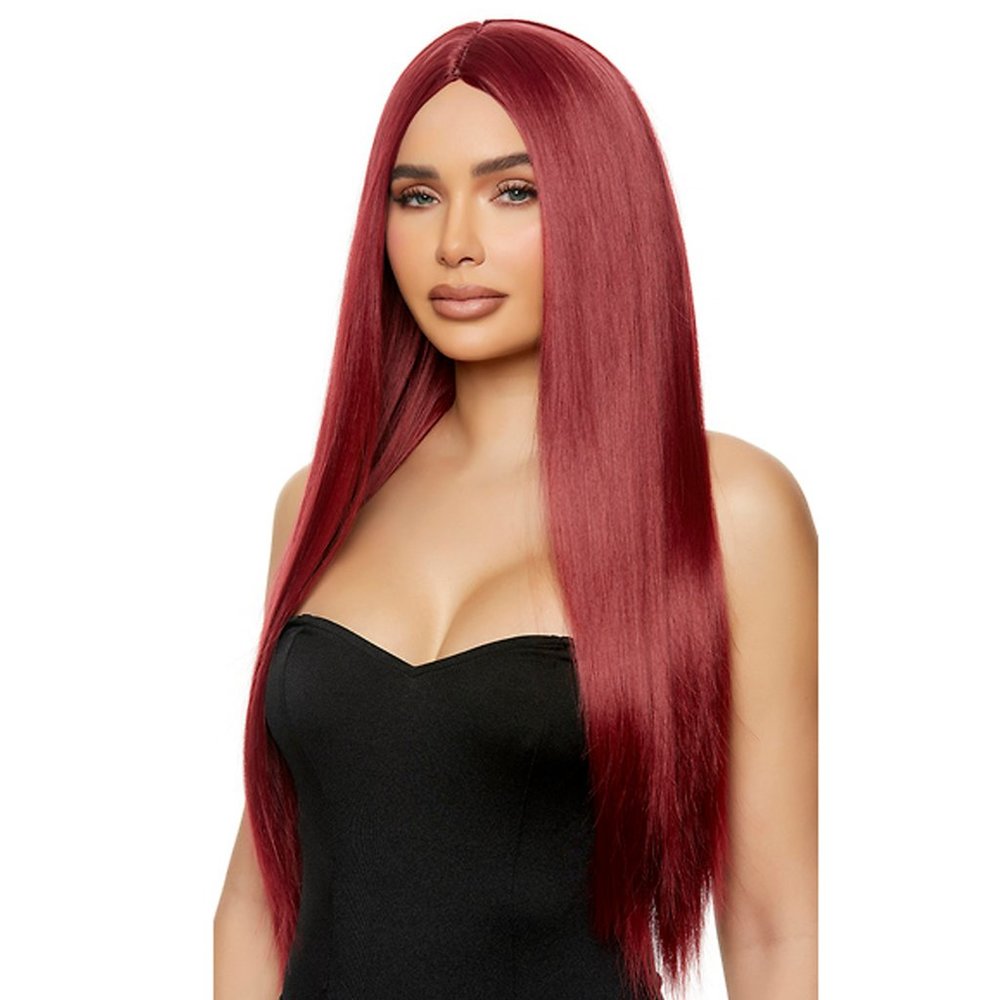 Long Straight Burgundy Wig with Center Part Unisex